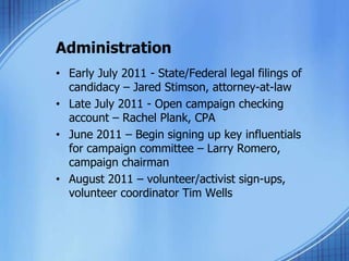 Build a grassroots network across the district.