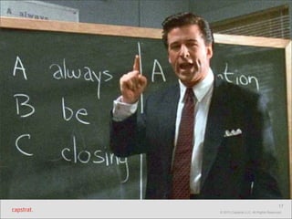 Funnel
•

testing/optimization

17
© 2013 Capstrat LLC. All Rights Reserved.

 