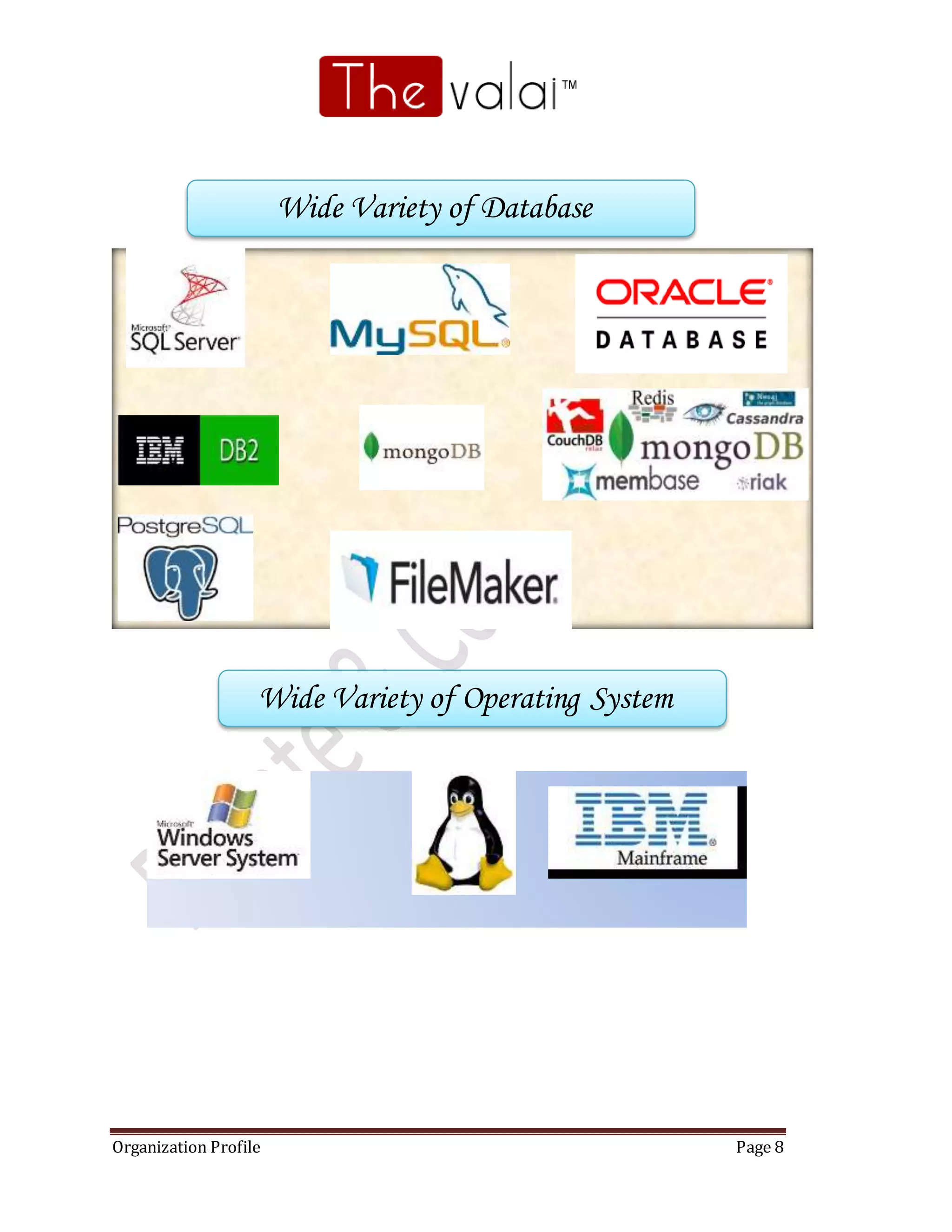 Organization Profile Page 8
Wide Variety of Database
Wide Variety of Operating System
 
