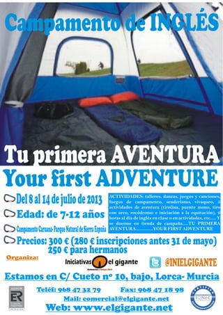 Campamento de ingles tu primera aventura 2013