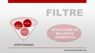 FILTRE
www.memorybrindes.com
SELECCIONE OSSELECCIONE OS
MELHORESMELHORES
SEGMENTOSSEGMENTOS
 