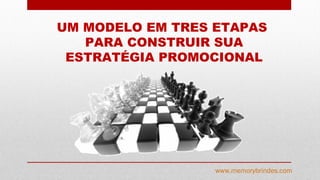 UM MODELO EM TRES ETAPAS
PARA CONSTRUIR SUA
ESTRATÉGIA PROMOCIONAL
www.memorybrindes.com
 