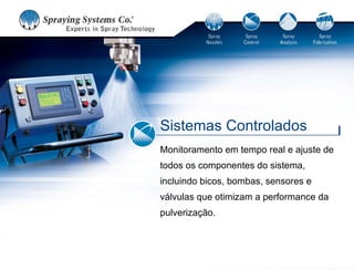 Sistemas Controlados
Monitoramento em tempo real e ajuste de
todos os componentes do sistema,
incluindo bicos, bombas, sensores e
válvulas que otimizam a performance da
pulverização.
 