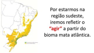 Por estarmos na
região sudeste,
iremos refletir o
“agir” a partir do
bioma mata atlântica.
 