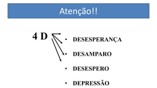 4 D • DESESPERANÇA
• DESAMPARO
• DESESPERO
• DEPRESSÃO
Atenção!!
 