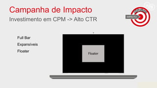 Campanha de Impacto
Investimento em CPM -> Alto CTR
Full Bar
Expansíveis
Floater
 