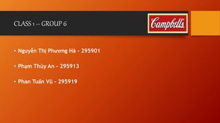 CLASS 1 – GROUP 6 
• Nguyễn Thị Phương Hà - 295901 
• Phạm Thùy An – 295913 
• Phan Tuấn Vũ - 295919 
 