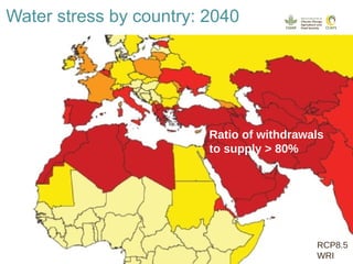 Water stress by country: 2040
Ratio of withdrawals
to supply > 80%
RCP8.5
WRI
 