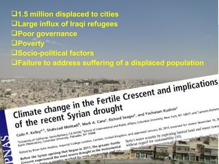 1.5 million displaced to cities
Large influx of Iraqi refugees
Poor governance
Poverty
Socio-political factors
Failure to address suffering of a displaced population
 