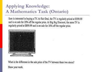 Applying Knowledge:  A Mathematics Task (Ontario) 