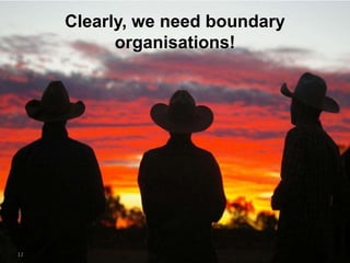 Clearly, we need boundary
           organisations!




                        Presentation Title | 00 Month 2010 | Slide 12
12
 