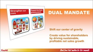 4
Shift our center of gravity
Create value for shareholders
by driving sustainable,
profitable net sales growth
DUAL MANDATE
 