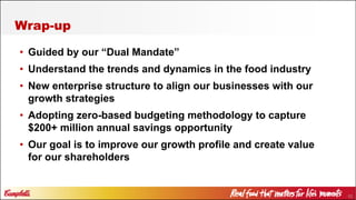 52
• Guided by our “Dual Mandate”
• Understand the trends and dynamics in the food industry
• New enterprise structure to align our businesses with our
growth strategies
• Adopting zero-based budgeting methodology to capture
$200+ million annual savings opportunity
• Our goal is to improve our growth profile and create value
for our shareholders
Wrap-up
 