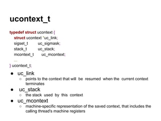 1. #include <stdio.h>
2. #include <setjmp.h>
3. jmp_buf buf, b;
4. void wait(void) {
5. printf("waitn");
6. if (setjmp(b) == 0)
7. longjmp(buf,1);
8. }
9. void first(void) {
10. wait();
11. }
12. int main() {
13. if (!setjmp(buf) )
14. first();
15. else {
16. printf("mainn");
17. longjmp(b, 10);
18. }
19. return 0;
20. } 20
 