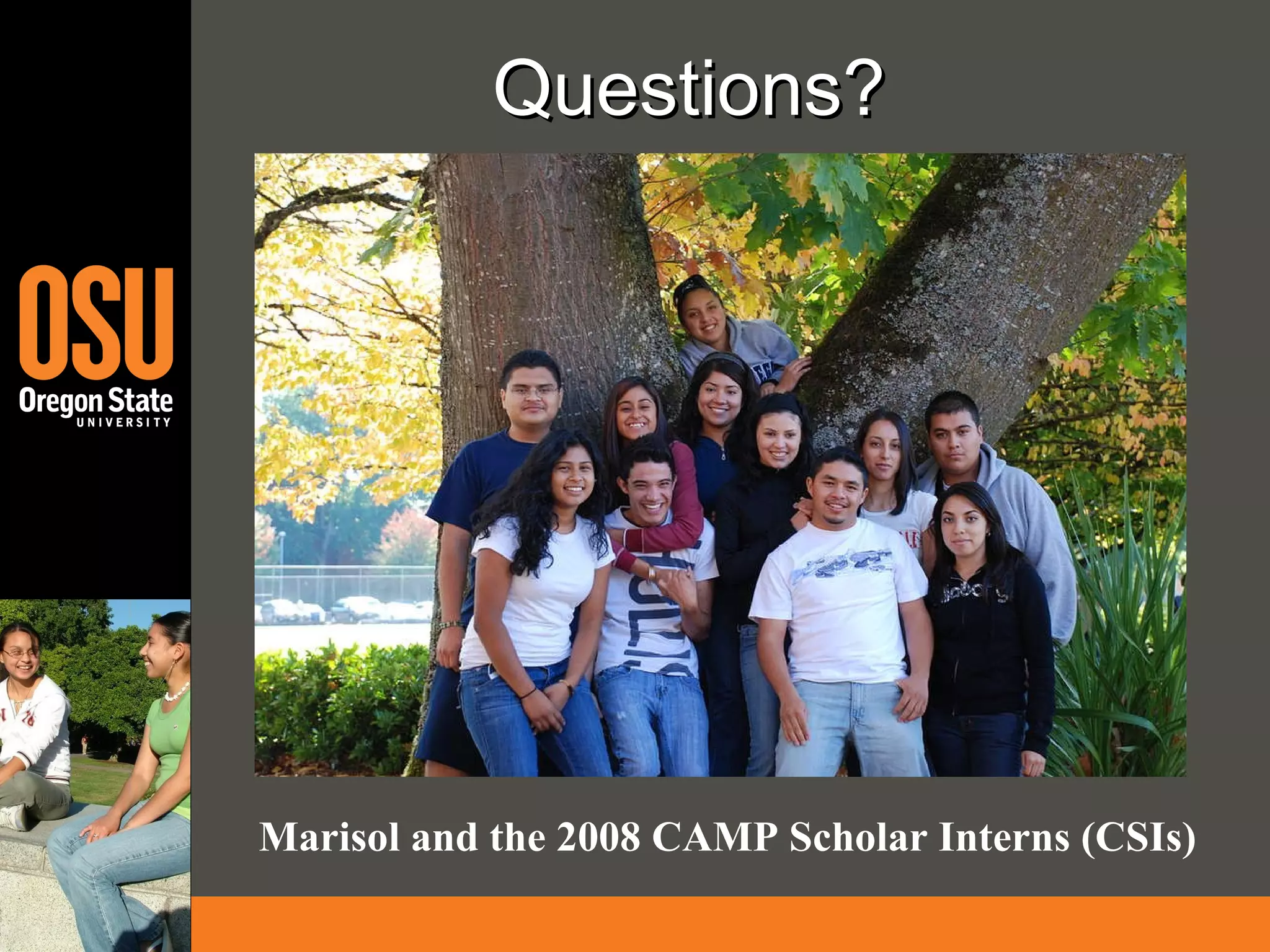 Questions?   Marisol and the 2008 CAMP Scholar Interns (CSIs) 