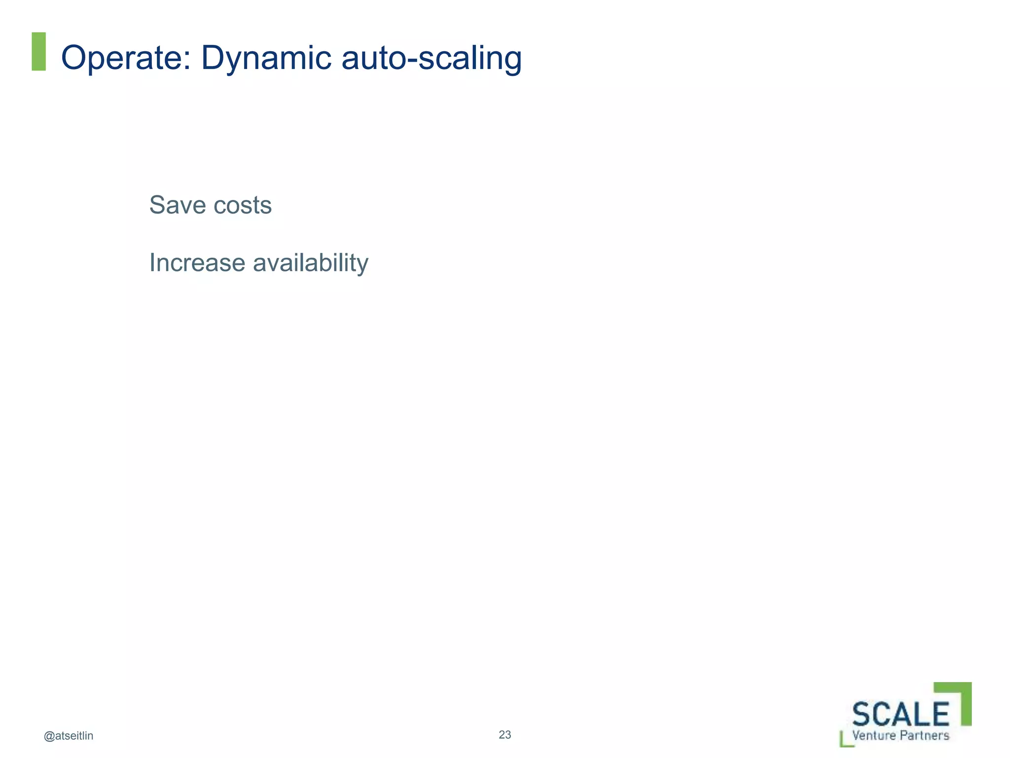23@atseitlin
Operate: Dynamic auto-scaling
Save costs
Increase availability
 