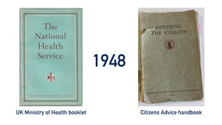 Citizens Advice handbook
UK Ministry of Health booklet
1948
 