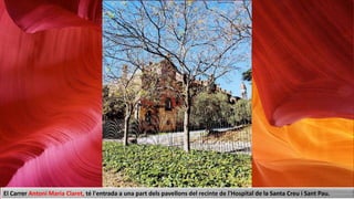El Carrer Antoni Maria Claret, té l'entrada a una part dels pavellons del recinte de l'Hospital de la Santa Creu i Sant Pau.
 