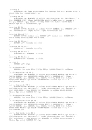 .blue-top {
      BORDER-BOTTOM: 0px; BORDER-LEFT: 0px; MARGIN: 0px auto; WIDTH: 920px; =
BORDER-TOP: 0px; BORDER-RIGHT: 0px
}
.blue-top TR TH {
      BORDER-BOTTOM: #dedede 1px solid; PADDING-BOTTOM: 0px; PADDING-LEFT: =
10px; PADDING-RIGHT: 10px; BACKGROUND: url(gfx/table-top.jpg) repeat-x =
0px 0px; HEIGHT: 33px; COLOR: #006699; FONT-SIZE: 0.9em; BORDER-TOP: =
#dedede 1px solid; PADDING-TOP: 0px
}
.blue-top TR TD {
      BORDER-BOTTOM: #dedede 1px solid; PADDING-BOTTOM: 0px; PADDING-LEFT: =
10px; PADDING-RIGHT: 10px; HEIGHT: 33px; PADDING-TOP: 0px
}
.blue-top TR.end TD {
      BORDER-BOTTOM: medium none; BORDER-LEFT: medium none; BORDER-TOP: =
medium none; BORDER-RIGHT: medium none
}
.blue-top TR TD.uno {
      BORDER-LEFT: #dedede 1px solid
}
.blue-top TR TH.uno {
      BORDER-LEFT: #dedede 1px solid
}
.blue-top TR TD.doss {
      BORDER-RIGHT: #dedede 1px solid
}
.blue-top TR TH.doss {
      BORDER-RIGHT: #dedede 1px solid
}
.pricing {
      MARGIN-LEFT: 20px
}
.silver-top-border {
      MARGIN: 25px auto 20px; WIDTH: 925px; BORDER-COLLAPSE: collapse
}
.silver-top-border TR TH {
      BORDER-BOTTOM: #dedede 1px solid; BORDER-LEFT: #dedede 1px solid; =
PADDING-BOTTOM: 0px; BACKGROUND-COLOR: #f3f3f3; PADDING-LEFT: 10px; =
PADDING-RIGHT: 10px; HEIGHT: 33px; COLOR: #000000; FONT-SIZE: 0.9em; =
BORDER-TOP: #dedede 1px solid; BORDER-RIGHT: #dedede 1px solid; =
PADDING-TOP: 0px
}
.silver-top-border TD {
      BORDER-BOTTOM: #dedede 1px solid; BORDER-LEFT: #dedede 1px solid; =
PADDING-BOTTOM: 0px; PADDING-LEFT: 10px; PADDING-RIGHT: 10px; HEIGHT: =
33px; FONT-SIZE: 0.9em; BORDER-TOP: #dedede 1px solid; BORDER-RIGHT: =
#dedede 1px solid; PADDING-TOP: 0px
}
.silver-top-border-none {
      MARGIN: 35px auto 20px; WIDTH: 925px; BORDER-COLLAPSE: collapse
}
.silver-top-border-none TR TH {
      BORDER-BOTTOM: #dedede 1px solid; BORDER-LEFT: #dedede 1px solid; =
PADDING-BOTTOM: 0px; BACKGROUND-COLOR: #f3f3f3; PADDING-LEFT: 10px; =
PADDING-RIGHT: 10px; HEIGHT: 33px; COLOR: #000000; FONT-SIZE: 0.9em; =
BORDER-TOP: #dedede 1px solid; BORDER-RIGHT: #dedede 1px solid; =
PADDING-TOP: 0px
}
.silver-top-border-none TD {
      BORDER-BOTTOM: #dedede 1px solid; BORDER-LEFT: #dedede 1px solid; =
PADDING-BOTTOM: 0px; PADDING-LEFT: 10px; PADDING-RIGHT: 10px; HEIGHT: =
33px; FONT-SIZE: 0.9em; BORDER-TOP: #dedede 1px solid; BORDER-RIGHT: =
#dedede 1px solid; PADDING-TOP: 0px
 