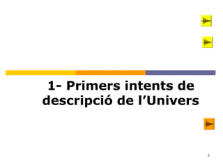 2
1- Primers intents de
descripció de l’Univers
resum
resum
resum
 