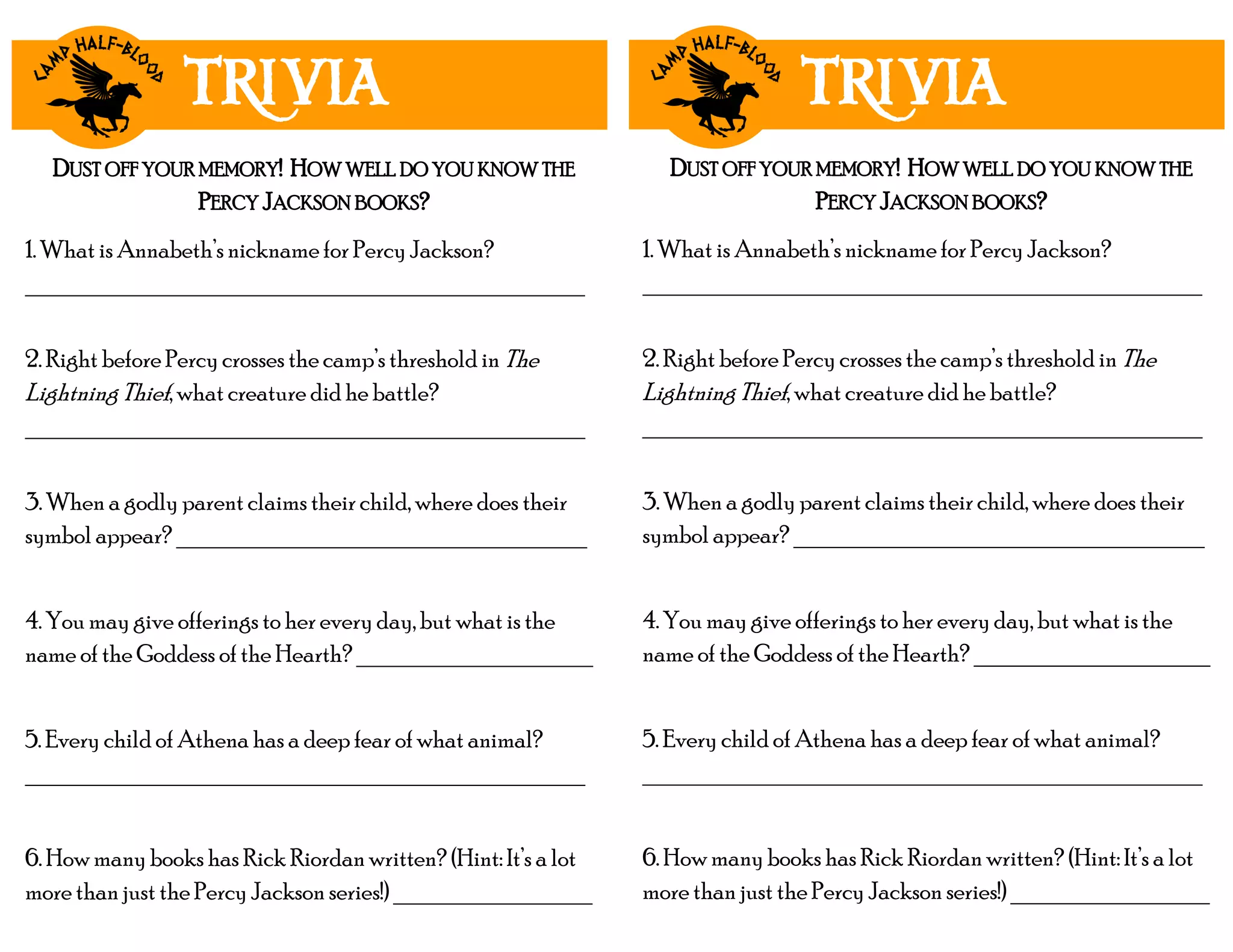 Camp Half Blood Trivia PPT