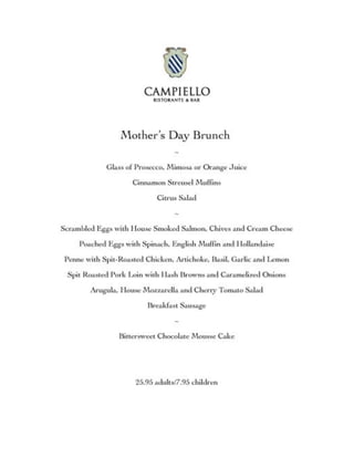 Campiello Minnesota Mother's Day Brunch Menu