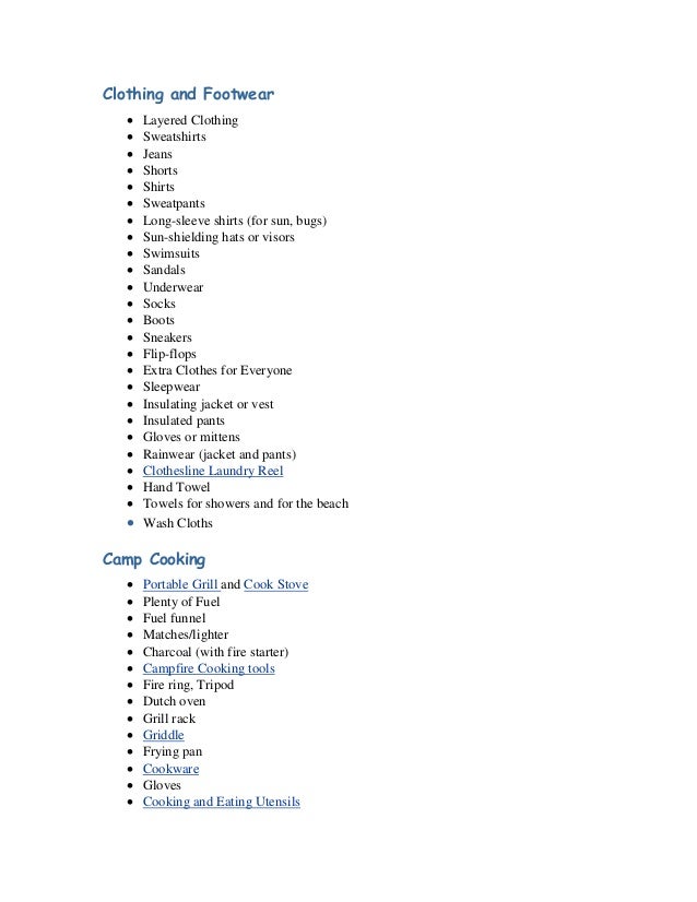 camping check list