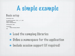 Camping: Going off the Rails with Ruby