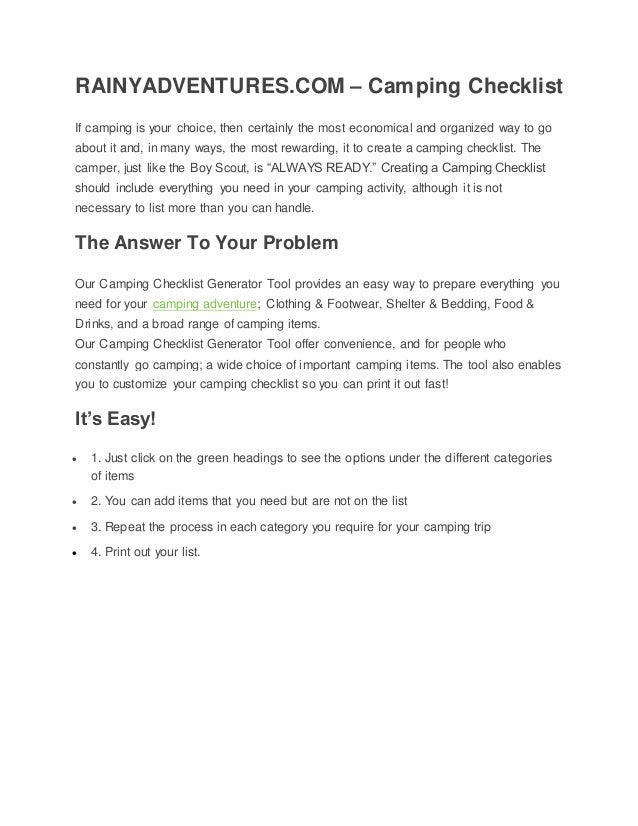 camping checklist camping list for you rainyadventures com