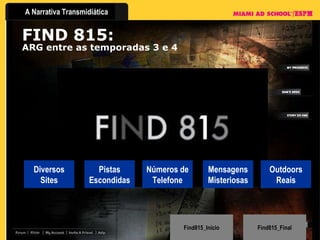 FIND 815:   ARG entre as temporadas 3 e 4 Find815_Final Find815_Início Diversos Sites Pistas Escondidas Números de Telefone Mensagens Misteriosas Outdoors Reais 