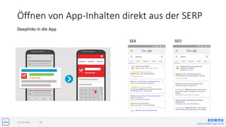 jlwin.co/{fb|t|g+|in|x}
Öffnen von App-Inhalten direkt aus der SERP
Deeplinks in die App
15.03.2016 18
SEA SEO
 