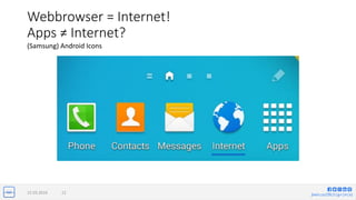 jlwin.co/{fb|t|g+|in|x}
Webbrowser = Internet!
Apps ≠ Internet?
(Samsung) Android Icons
15.03.2016 12
 