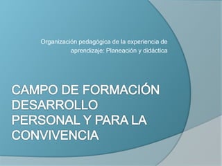 Organización pedagógica de la experiencia de
aprendizaje: Planeación y didáctica
 