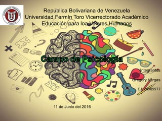 República Bolivariana de Venezuela
Universidad Fermín Toro Vicerrectorado Académico
Educación para loa Valores Humanos
Integrantes
Gregory Vargas
11 de Junio del 2016
C.I: 24989977
 