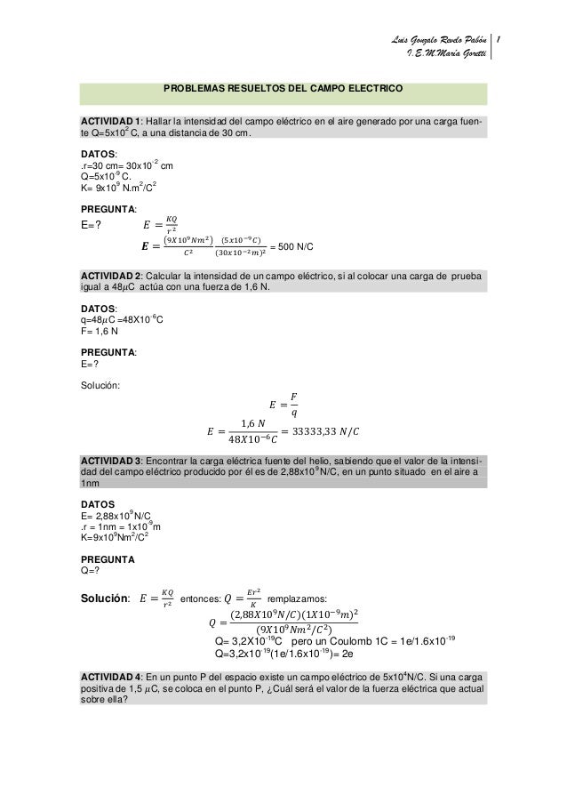 Campo Electrico Problemas Resueltos Gonzalo Revelo Pabon