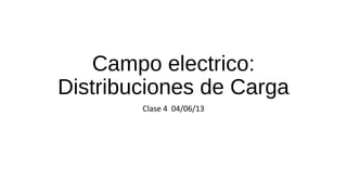 Campo electrico:
Distribuciones de Carga
Clase 4 04/06/13
 