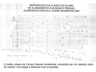 A malha urbana de Campo Grande inicialmente concebida por um sistema viário
em xadrez, com largas e extensas ruas e avenidas.

 
