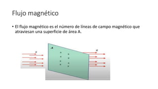 Flujo magnético
• El flujo magnético es el número de líneas de campo magnético que
atraviesan una superficie de área A.
 