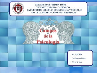 ALUMNO:
Guillermo Peña
20.920.586
UNIVERSIDAD FERMIN TORO
VICERECTORADO ACADEMICO
FACULTAD DE CIENCIAS ECONÓMICAS Y SOCIALES
ESCUELA DE RELACIONES INDUSTRIALES
 