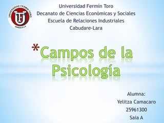 Universidad Fermín Toro
Decanato de Ciencias Económicas y Sociales
Escuela de Relaciones Industriales
Cabudare-Lara
Alumna:
Yelitza Camacaro
25961300
Saia A
 