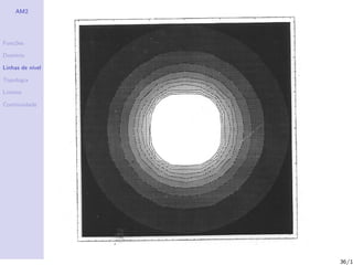AM2




Fun¸˜es
   co

Dom´
   ınio

Linhas de n´
           ıvel

Topologia

Limites

Continuidade




                  36/1
 