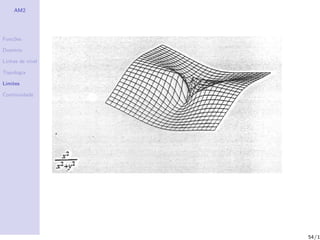 AM2




Fun¸˜es
   co

Dom´
   ınio

Linhas de n´
           ıvel

Topologia

Limites

Continuidade




                  54/1
 