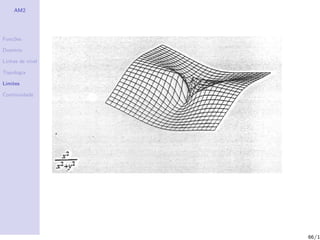 AM2




Fun¸˜es
   co

Dom´
   ınio

Linhas de n´
           ıvel

Topologia

Limites

Continuidade




                  66/1
 