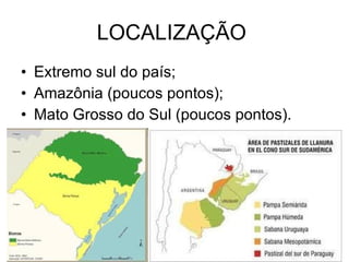 LOCALIZAÇÃO  Extremo sul do país;  Amazônia (poucos pontos); Mato Grosso do Sul (poucos pontos).  