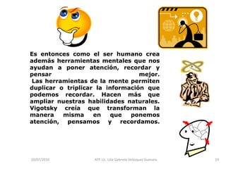 14/05/2010ATP. Lic. Lilia Gabriela Velàzquez Guevara.11      La importancia del contexto       social.El contexto social es lo que más influye en el aprendizaje, cómo se piensa y lo que se piensa, moldea los procesos cognitivos.El contexto social debe ser considerado en diversos niveles:1.- Interactivo inmediato: Con quien interactúa en el momento.2.- Estructural: Tales cómo la familia y la escuela.3.- Cultural o social general, la sociedad en general, el lenguaje, la tecnología.