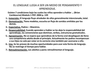 14/05/2010ATP. Lic. Lilia Gabriela Velàzquez Guevara.28Campo Formativo:Lenguaje y comunicación.     En este campo se pretende que el niño establezca:- Comunicación y relaciones interpersonales.- Exprese sentimientos y deseos.- Intercambie y defienda ideas.- Obtenga y de información a través del lenguaje.