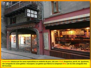 Camprodon destaca per les seves especialitats en embotits de porc, tals com el bull, llonganissa, pernil, etc. Igualment,
són conegudes les seves galetes i massapans. Les galetes que fabrica la companyia Birba són les més conegudes fora
del municipi.
 