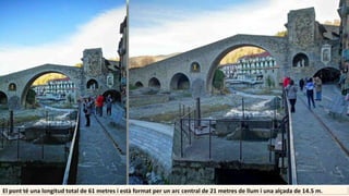 El pont té una longitud total de 61 metres i està format per un arc central de 21 metres de llum i una alçada de 14.5 m.
 