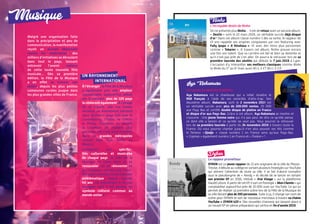 Musique Ninho
L'incroyable destin de Ninho
On ne présente plus Ninho… Il est de retour avec un second album,
« Destin » sorti le 22 mars 2019, un véritable succès déjà disque
d’or ! Dans cet album classé numéro 1 dès sa sortie, le rappeur de
23 ans rappelle ses origines congolaises par son featuring avec
Fally Ipupa « A Kinshasa ». Et avec des titres plus personnels
comme « Tokarev ». A travers cet album, Ninho prouve encore
une fois son talent. Que sa carrière est bel et bien sa destinée et
qu’il n’est pas prêt de s’en aller. On pourra le retrouver lors de sa
première tournée des zéniths qui débute le 7 juin 2019 à Lyon.
L’occasion d’y interpréter ses meilleurs classiques comme Binks
to Binks du 1er
au 6e
mais aussi M.I.L.S ET M.I.L.S 2.0.
Dyken
Le rappeur prometteur
DYKEN est un jeune rappeur de 21 ans originaire de la ville du Plessis-
Trévise, il débute au collège en sortant plusieurs freestyles sur YouTube
qui attirent l’attention de toute sa ville. Il se fait d’abord connaître
sous le pseudonyme de « Kendy » et décide de se lancer en sortant
son premier EP en 2016, intitulé « Vrai Visage » sur la plateforme
HauteCulture. A partir de cet EP, il sort un freestyle «Mon Chemin » qui
comptabilise aujourd’hui près de 10 000 vues sur YouTube. Ce qui lui
permet de réaliser sa première scène lors de la Fête de la Musique de
sa ville devant plus de 300 personnes. Suite à ça, il change son nom de
scène pour DYKEN et sort de nouveaux morceaux à travers sa chaine
YouTube « DYKEN 420 ». Des nouvelles chansons qui laissent place à
un nouvel EP en pleine préparation qui sortira en fin d’année 2019.
Aya Nakamura
Un succès au-delà des frontières.
Aya Nakamura est la chanteuse qui a refait renaitre le
R&B français à l’aide de ses sonorités d’afro-trap. Son
deuxième album, Nakamura, sorti le 2 novembre 2018 est
un véritable succès avec plus de 200.000 ventes, 25 000
aux Pays Bas et certifié double disque de platine en France
et disque d’or aux Pays-Bas. Grâce à cet album, Aya Nakamura se montre et
s’assume : Une jeune femme noire qui n’a pas peur de dire ce qu’elle pense,
ce dont elle a besoin et ce qu’elle ne veut pas. Vous pourrez la retrouver
lors de sa première tournée à partir du 24 novembre 2019 à travers toute la
France. Où vous pourrez chanter jusqu’à n’en plus pouvoir ses hits comme
le fameux « Djadja  » classé numéro 1 en France ainsi qu’aux Pays-Bas.
« Copines » également numéro 1 en France et « Pookie » !
Malgré une organisation faite
dans la précipitation et peu de
communication, la manifestation
reçoit un accueil dépassant
toutes les espérances : des
milliers d’initiatives se déroulent
dans tout le pays, laissant
entrevoir l’avenir radieux
de cette toute nouvelle fête
musicale… Dès sa première
édition, la Fête de la Musique
a en effet su trouver son
public, depuis les plus petites
communes rurales jusque dans
les plus grandes villes de France.
Un rayonnement
international
À l’étranger, la Fête de la Musique
a également pris une ampleur
considérable : aujourd’hui, séduit
par le concept, plus de 120 pays
la célèbrent également. À l’image
de la France, elle est même
devenue un événement national
dans plusieurs pays tels que le
Luxembourg, l’Italie, la Grèce,
le Pérou, l’Équateur ou encore
la Colombie. De manière plus
générale, elle s’est aussi installée
dans de grandes métropoles
comme New York, Berlin ou
Mexico.
S’adaptant aux spécific-
ités culturelles et musicales
de chaque pays, la Fête de la
Musique ne cesse donc de se
renouveler, de se réinventer et
de s’imposer comme une mani-
festation musicale internationale
emblématique, depuis bientôt
40 ans. Un événement à ne pas
manquer, tant il est devenu un
symbole culturel commun au
monde entier !
 