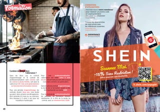 2020
Formation
DR
Combien de tempsdure
l’alternance ?
Dans les deux cas, le contrat
d’apprentissage et le contrat de
professionnalisation sont conclus soit
en contrat à durée limitée, soit dans le
cadre d’un CDI. Cela varie généralement
en fonction de la formation choisie.
Pour une période d’apprentissage, les
contrats durent deux ans. Une durée
qui peut, dans certains cas dérogatoires,
être ramenée à 6 mois ou, au contraire,
être étendue à 3 voire 4 ans pour les
travailleurs handicapés.
Pour une professionnalisation,
l’alternance est fixée entre 6 mois
et1an.Unepériodepouvantallerjusqu’à
3 ans dans certains cas particuliers.
Danslecadreducontratd’apprentissage,
la durée de la formation, quant à elle,
doit représenter au moins 400h.
Pour le contrat de professionnalisation,
les périodes de formation doivent
représenter 15 à 25% de la durée du
contrat, avec un minimum fixé à 150h.
 